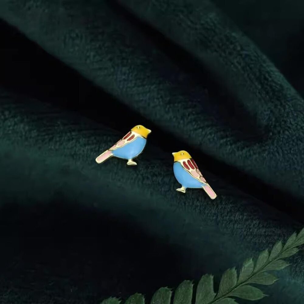 Cute Bird Stud Earrings for Women Girls 925 Sterling Silver 14k Gold Plated Tiny - Picture 5 of 6